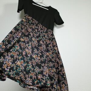 SHEIN Black Floral Print A-Line Scoop Neck Short Sleeve Midi Dress Women's Size